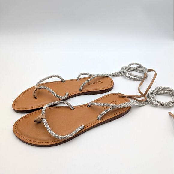 Schutz Kittie Glam Casual Flat Sandals Women's Silver/Beige Size US8B EU38.5 - Picture 2 of 14